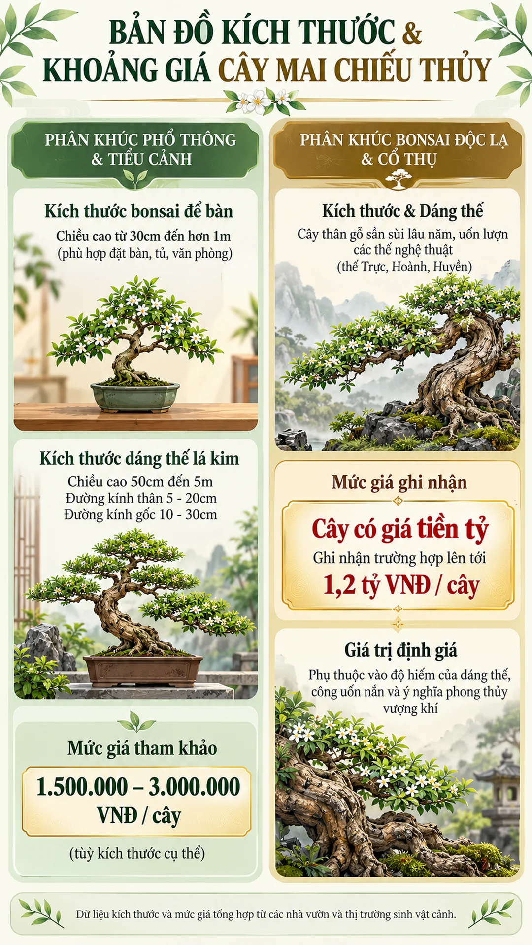 giá cây mai chiếu thủy theo kích thước